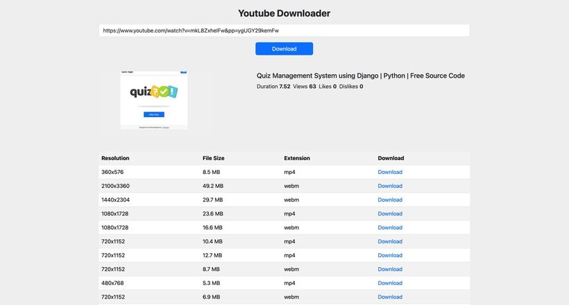 YouTube Video Downloader in Any Format | Django | Python